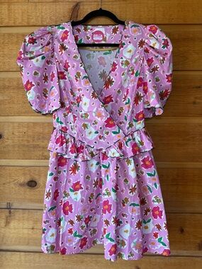 CeliaB Pink Floral Puff Sleeve Ruffle Waist Dress